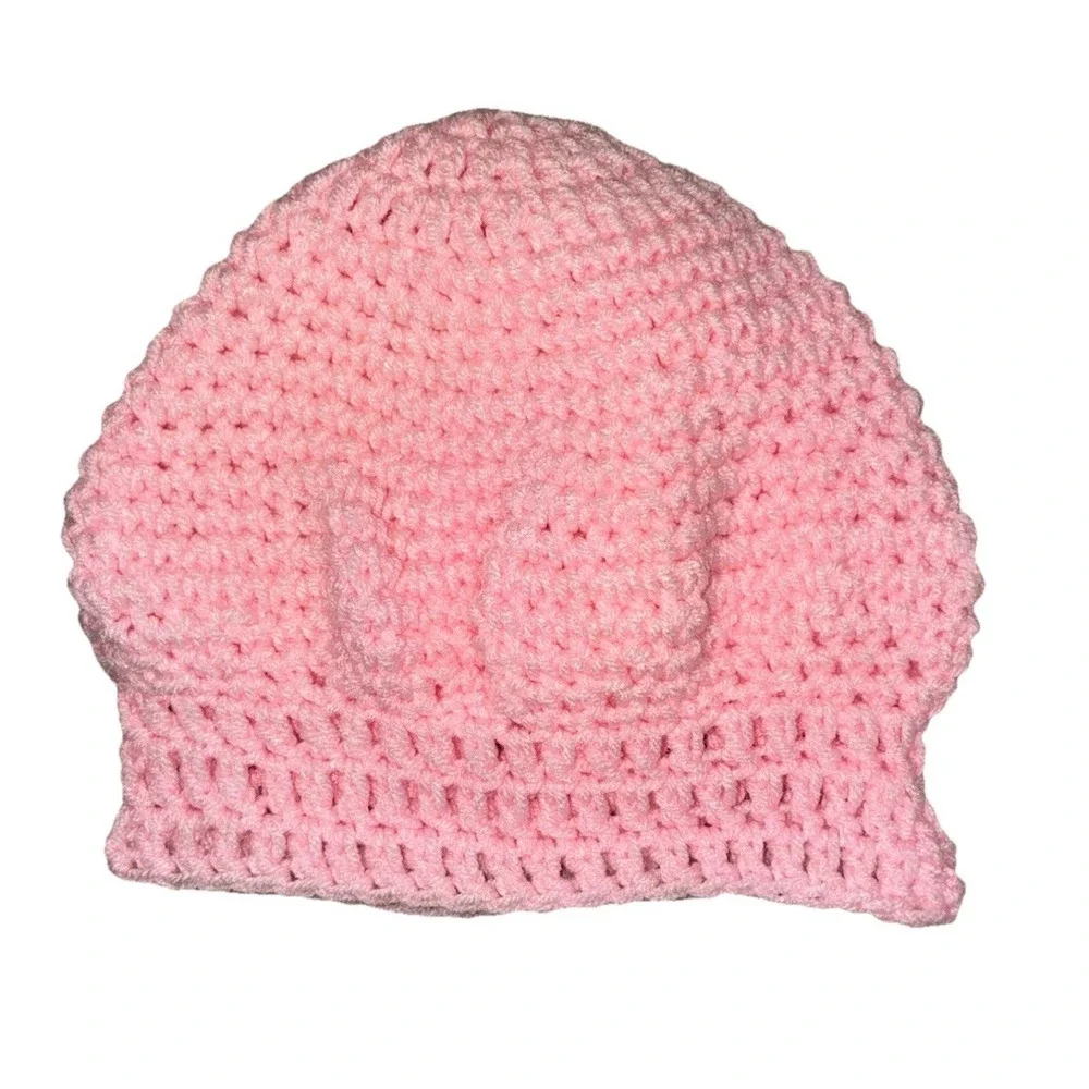 Beanie Hat Women's Pink Crochet Handmade Baret One Size‎ NEW